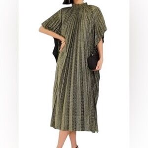 NWT Tuckernuck Grecian Sevyn Metallic Pleated Adjustable Neck Maxi Dress